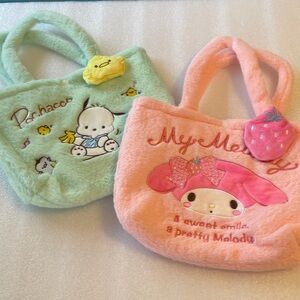 SANRIO HELLO KITTY NIP PLUSH TOTE BAGS POCHACCO AND MY MELODY $ IS FOR ONE